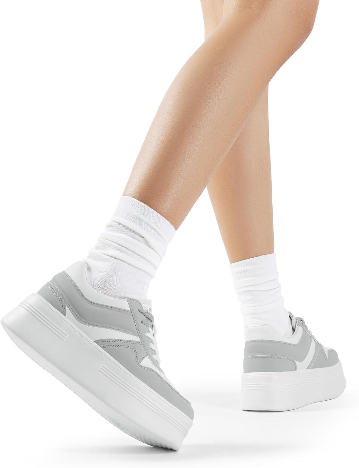 image:imageDREAM PAIRS Womens Platform Casual SneakersWhiteGrey