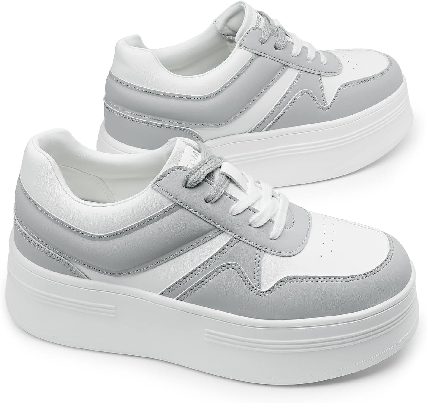 image:imageDREAM PAIRS Womens Platform Casual SneakersWhiteGrey