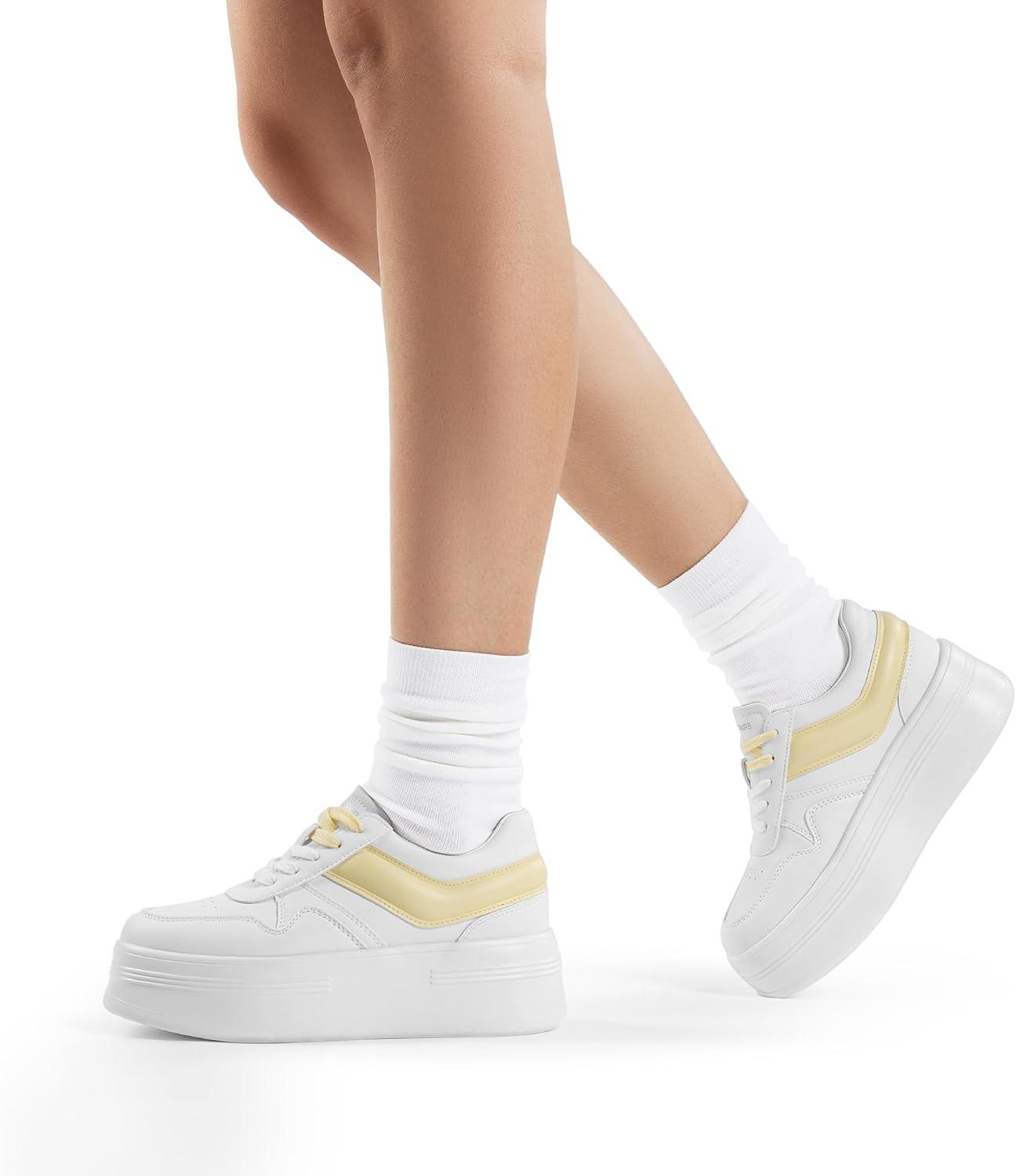 image:imageDREAM PAIRS Womens Platform Casual SneakersWhiteYellow