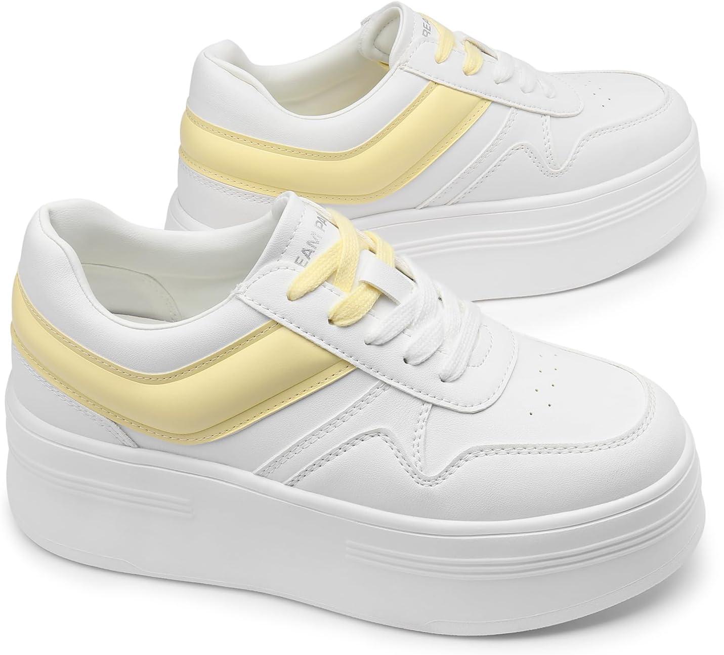 image:imageDREAM PAIRS Womens Platform Casual SneakersWhiteYellow