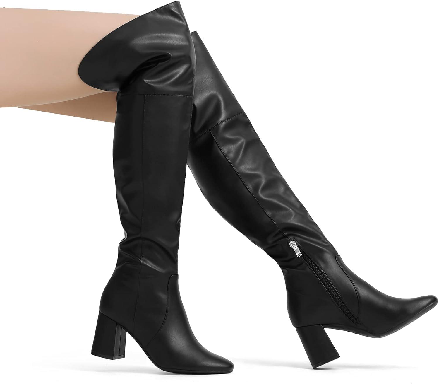 image:imageDREAM PAIRS Womens Thigh High Over the Knee Fashion Chunky Heel Long BootsBlackPu