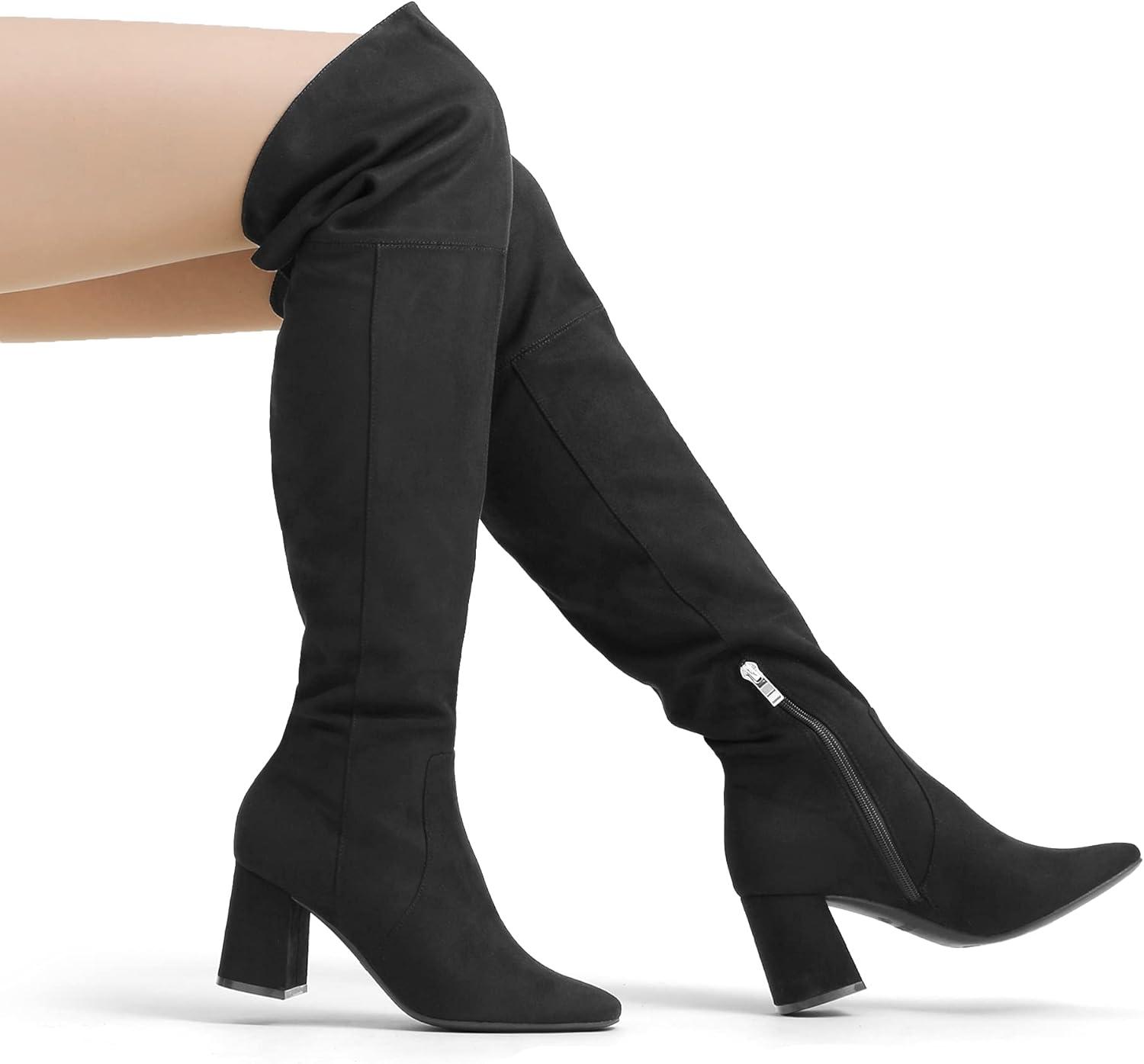 image:imageDREAM PAIRS Womens Thigh High Over the Knee Fashion Chunky Heel Long BootsBlackSuede
