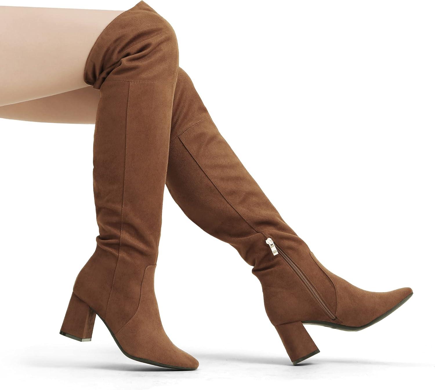 image:imageDREAM PAIRS Womens Thigh High Over the Knee Fashion Chunky Heel Long BootsBrownSuede