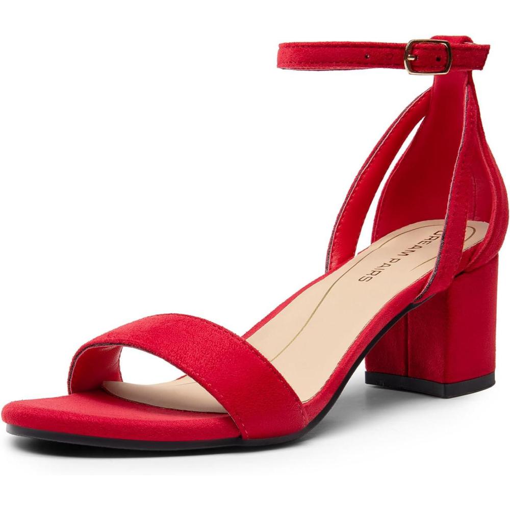 image:imageDREAM PAIRS Womens Chunky Low Heels Open Round Toe Ankle Strap Block Heels Party Dress Wedding SandalsRed