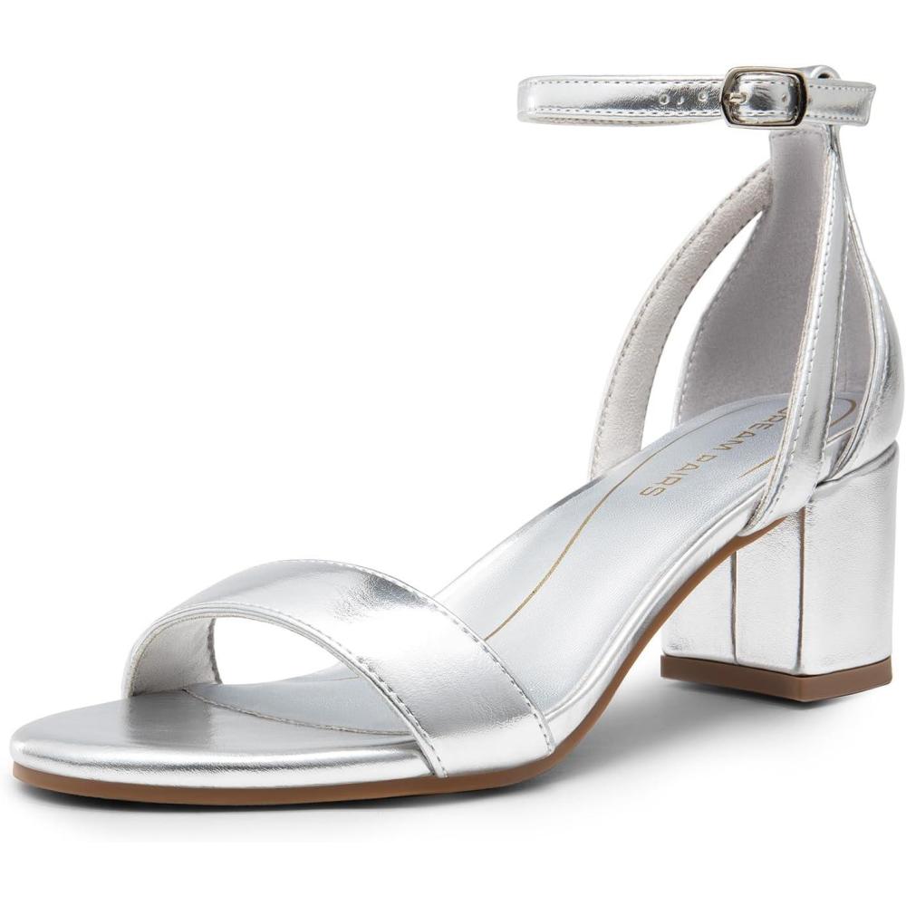 image:imageDREAM PAIRS Womens Chunky Low Heels Open Round Toe Ankle Strap Block Heels Party Dress Wedding SandalsSilverpu