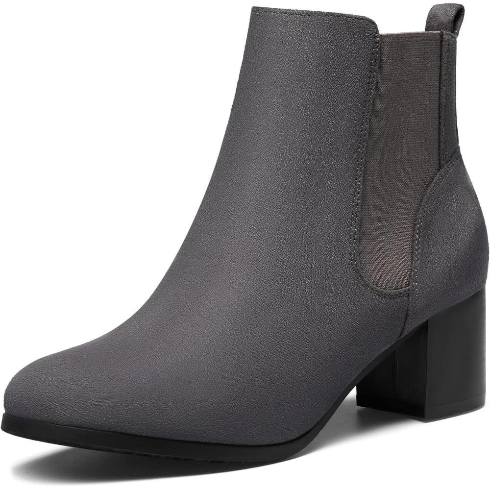 image:imageDREAM PAIRS Womens Elastic Gore Chelsea Boots Chunky Block Heel Ankle BootieGrey