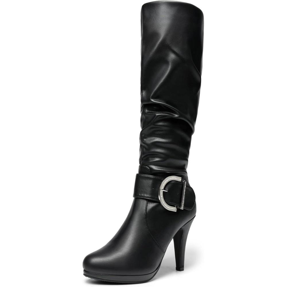 image:imageDREAM PAIRS Womens KneeHigh Stiletto Boots Black Fashion amp Classic Dress BootsParisblack Pu