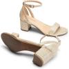 DREAM PAIRS Women’s Chunky Low Heels Open Round Toe Ankle Strap Block Heels Party Dress Wedding Sandals(Gold-glitter)
