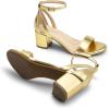 DREAM PAIRS Women’s Chunky Low Heels Open Round Toe Ankle Strap Block Heels Party Dress Wedding Sandals(Gold-pu)