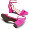 DREAM PAIRS Women’s Chunky Low Heels Open Round Toe Ankle Strap Block Heels Party Dress Wedding Sandals(Hot Pink)