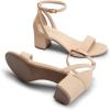 DREAM PAIRS Women’s Chunky Low Heels Open Round Toe Ankle Strap Block Heels Party Dress Wedding Sandals(Nude)