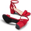 DREAM PAIRS Women’s Chunky Low Heels Open Round Toe Ankle Strap Block Heels Party Dress Wedding Sandals(Red)