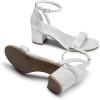 DREAM PAIRS Women’s Chunky Low Heels Open Round Toe Ankle Strap Block Heels Party Dress Wedding Sandals(Silver-glitter)