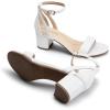 DREAM PAIRS Women’s Chunky Low Heels Open Round Toe Ankle Strap Block Heels Party Dress Wedding Sandals(White)