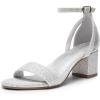 DREAM PAIRS Women’s Chunky Low Heels Open Round Toe Ankle Strap Block Heels Party Dress Wedding Sandals(Silver-glitter)
