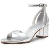 DREAM PAIRS Women’s Chunky Low Heels Open Round Toe Ankle Strap Block Heels Party Dress Wedding Sandals(Silver-pu)