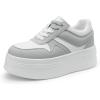 DREAM PAIRS Women’s Platform Casual Sneakers(White/Grey)