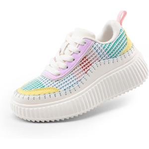 DREAM PAIRS Girls Fashion Sneakers Tennis Shoes Kids Platform Lightweight Lace Up Casual Walking Shoes