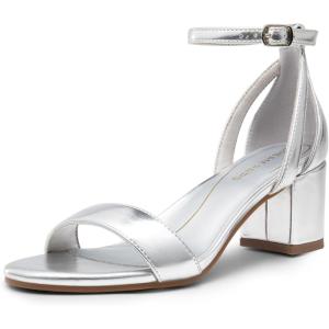 DREAM PAIRS Women’s Chunky Low Heels Open Round Toe Ankle Strap Block Heels Party Dress Wedding Sandals(Silver-pu)
