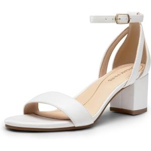 DREAM PAIRS Women’s Chunky Low Heels Open Round Toe Ankle Strap Block Heels Party Dress Wedding Sandals(White)
