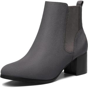 DREAM PAIRS Women’s Elastic Gore Chelsea Boots Chunky Block Heel Ankle Bootie(Grey)