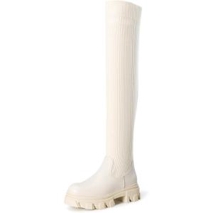 DREAM PAIRS Women’s Over the Knee Platform Boots(Beige)