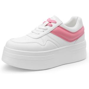DREAM PAIRS Women’s Platform Casual Sneakers(White/Pink)