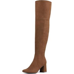 DREAM PAIRS Women’s Thigh High Over the Knee Fashion Chunky Heel Long Boots(Brown/Suede)