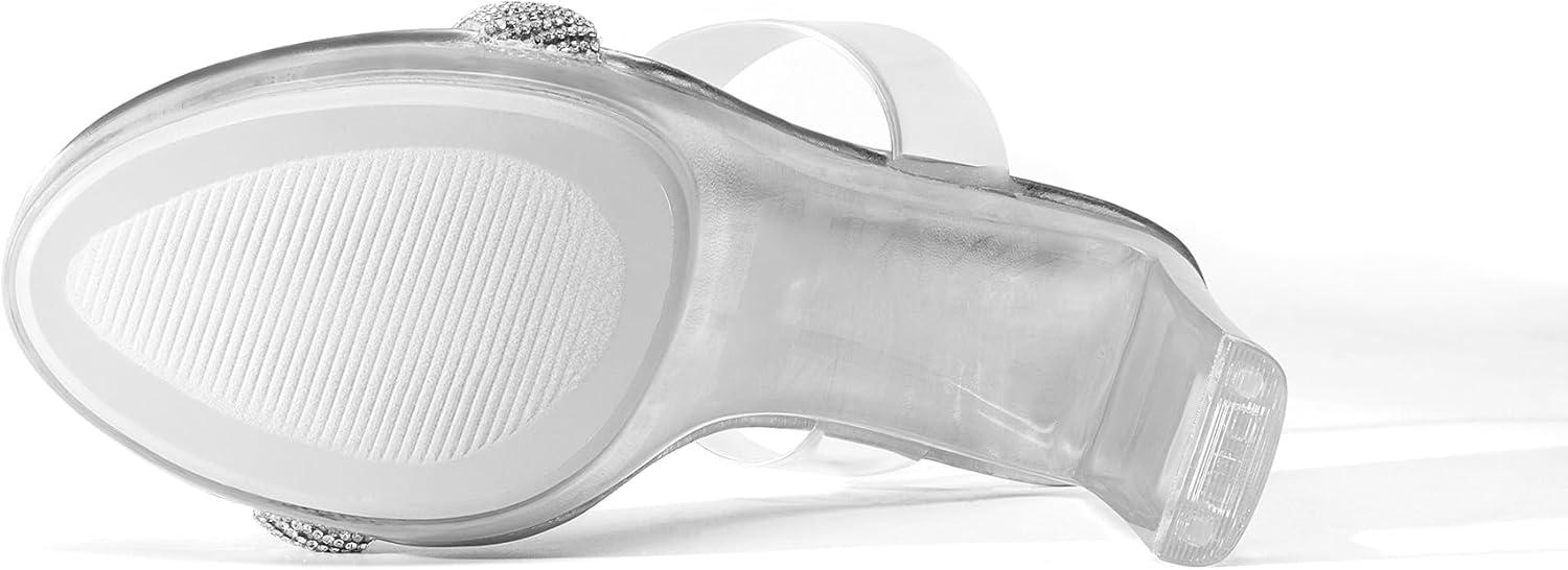 image:imageDREAM PAIRS Womens Clear Two Strap Open Toe High Block Chunky Slip on Dress Heel SandalsSilverclear