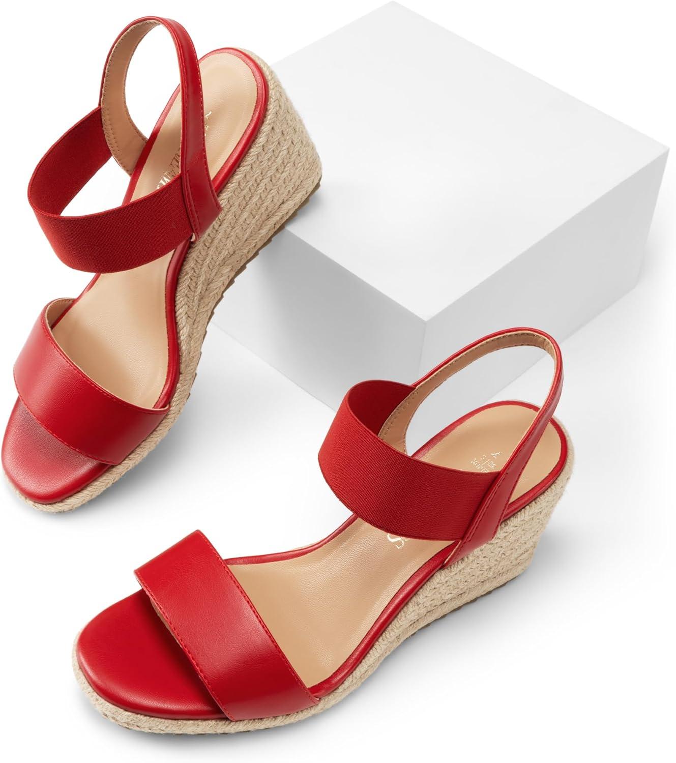 image:imageDREAM PAIRS Womens Open Toe Espadrilles Dressy Platform Sandals Slip on Elastic Ankle Strap Wedges SandalsRed