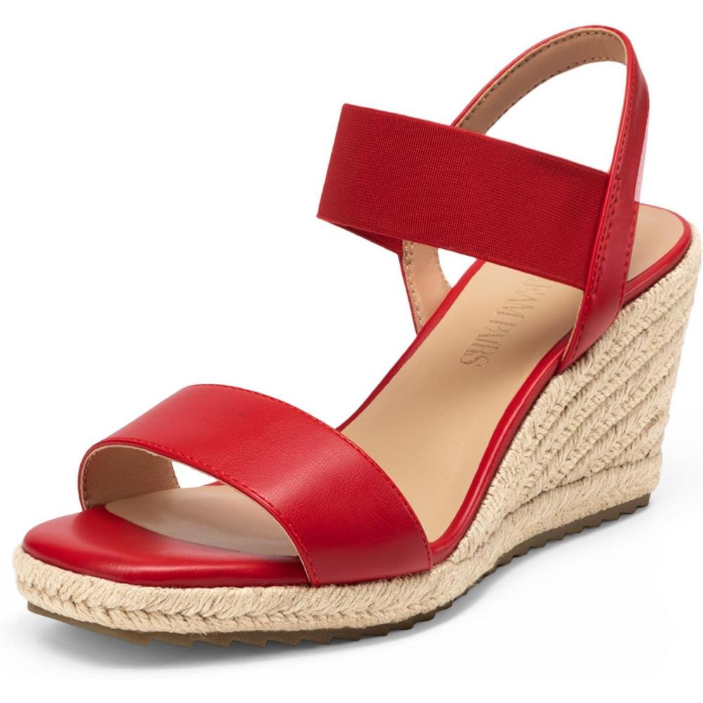 image:imageDREAM PAIRS Womens Open Toe Espadrilles Dressy Platform Sandals Slip on Elastic Ankle Strap Wedges SandalsRed
