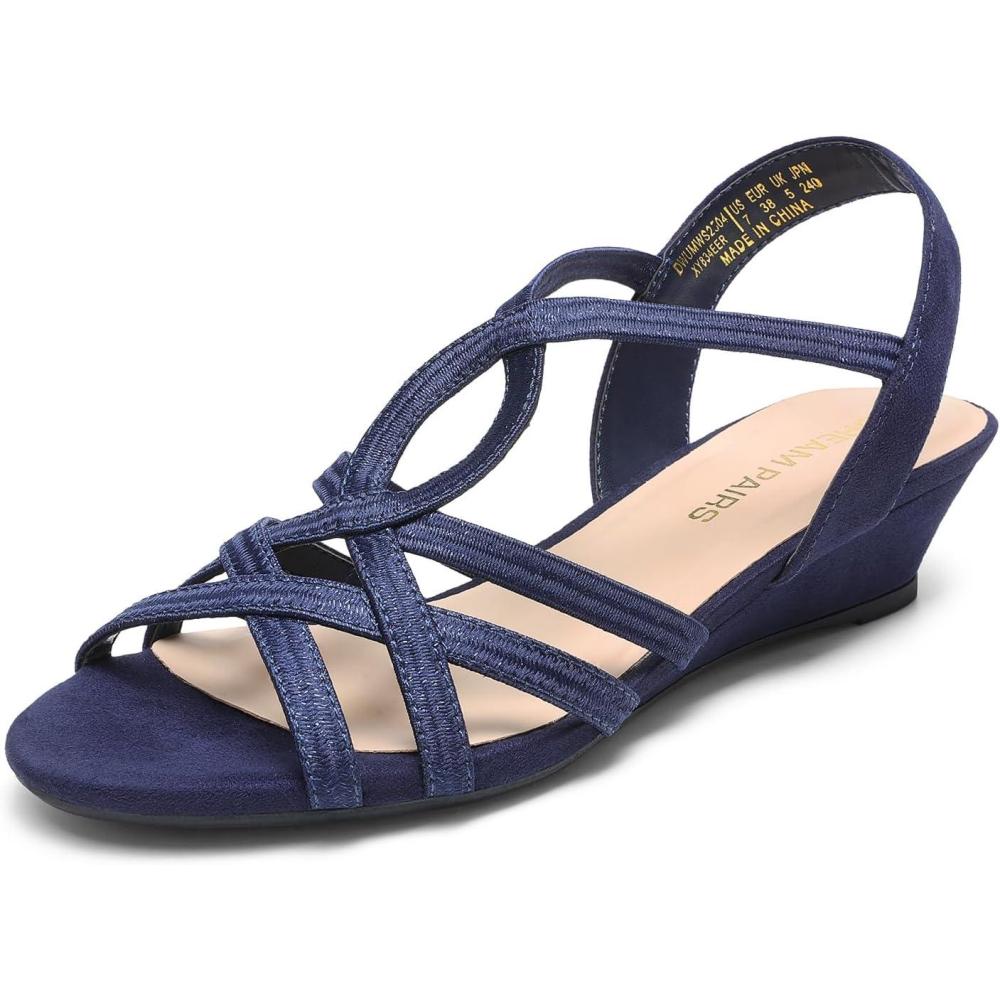 image:imageDREAM PAIRS Womens Strappy Wrapped Dressy Wedge Sandals Comfortable Low Heel Casual Summer ShoesNavy