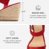 DREAM PAIRS Womens Open Toe Espadrilles Dressy Platform Sandals Slip on Elastic Ankle Strap Wedges Sandals(Red)