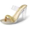 DREAM PAIRS Women’s Clear Two Strap Open Toe High Block Chunky Slip on Dress Heel Sandals(Gold-rhinestone)