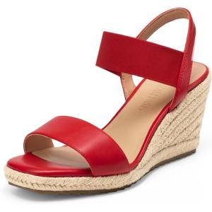 DREAM PAIRS Womens Open Toe Espadrilles Dressy Platform Sandals Slip on Elastic Ankle Strap Wedges Sandals(Red)