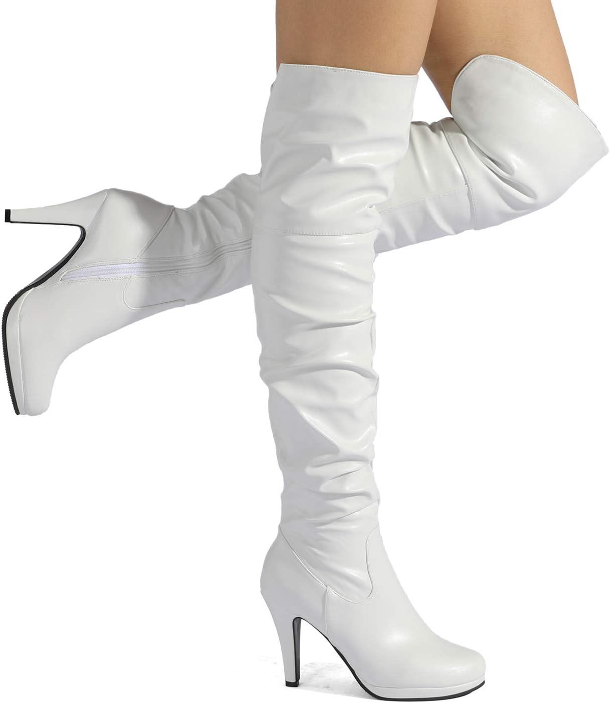 image:imageDREAM PAIRS Womens HIGHPLAT Black Chunky Thigh High Over The Knee High Heel BootsSarahiwhite