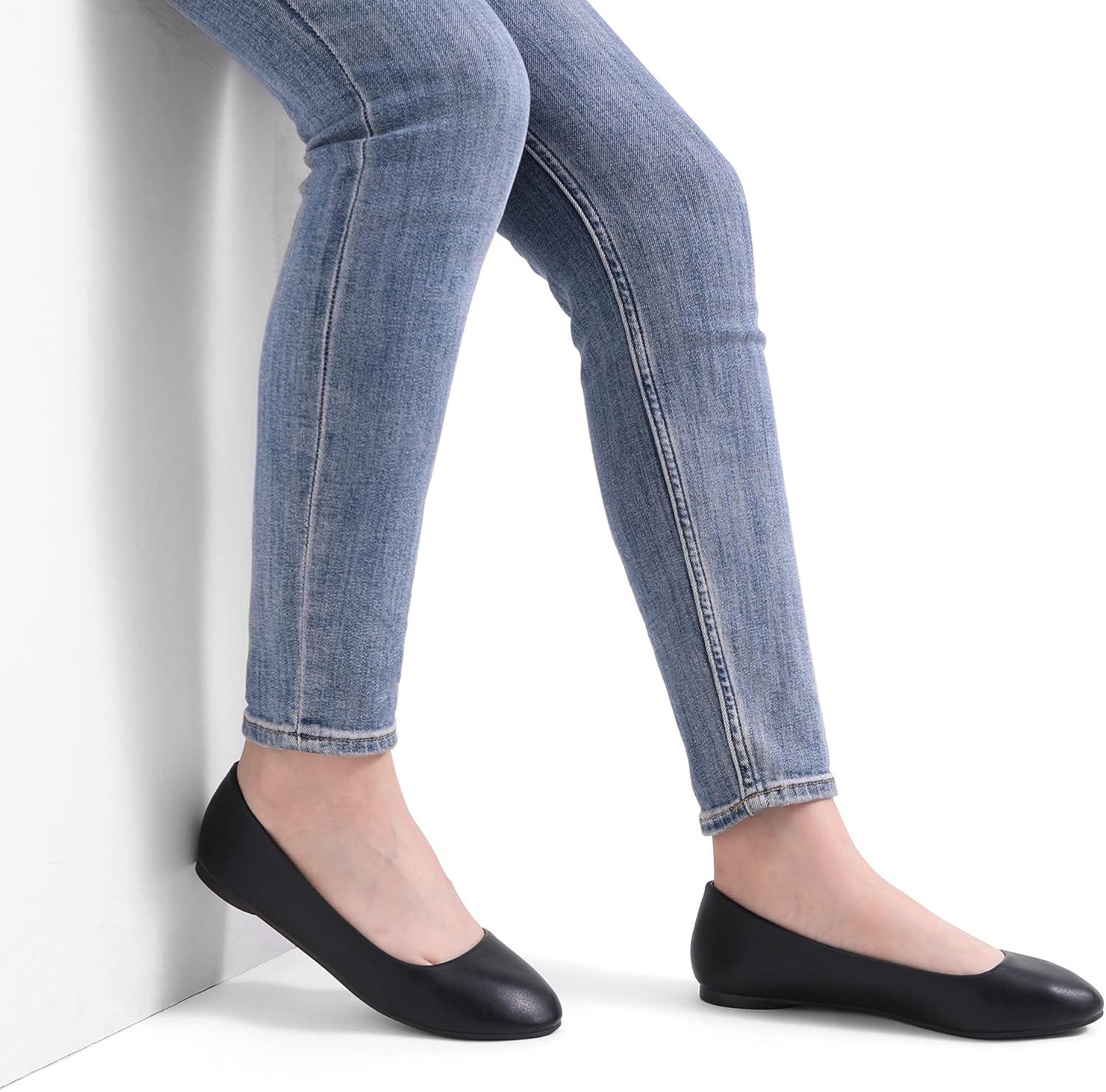 image:imageDREAM PAIRS Womens SoleSimple Wide Width Flats Ballerina Walking Flats Comfortable Slip on ShoesBlackPu