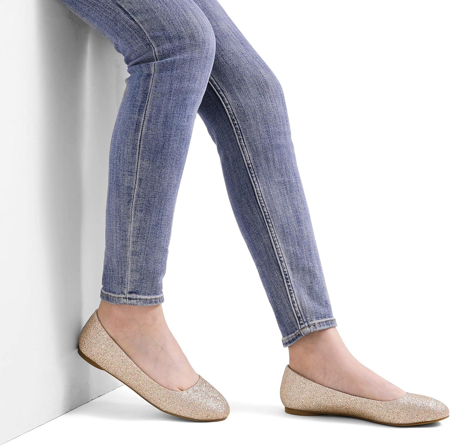 image:imageDREAM PAIRS Womens SoleSimple Wide Width Flats Ballerina Walking Flats Comfortable Slip on ShoesGoldGlitter