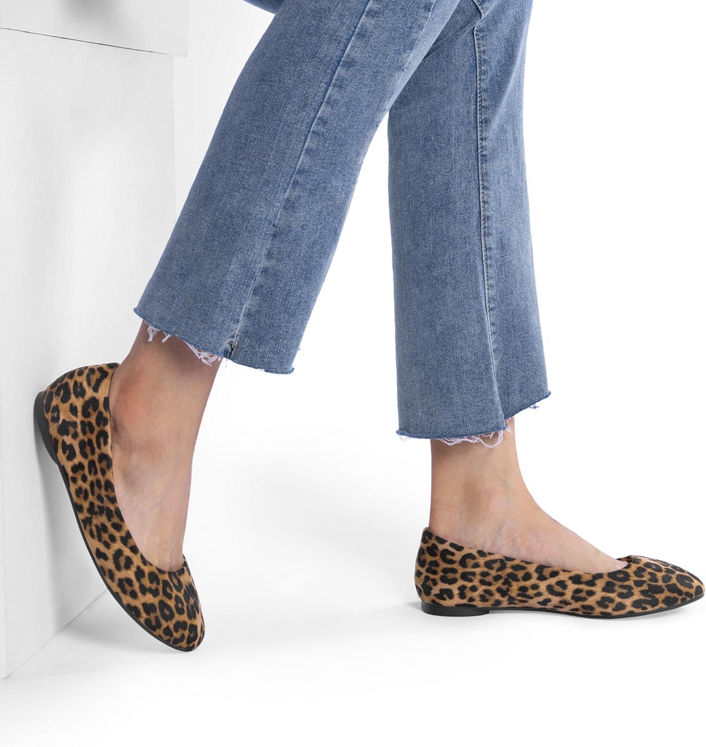 image:imageDREAM PAIRS Womens SoleSimple Wide Width Flats Ballerina Walking Flats Comfortable Slip on ShoesLeopardsuede