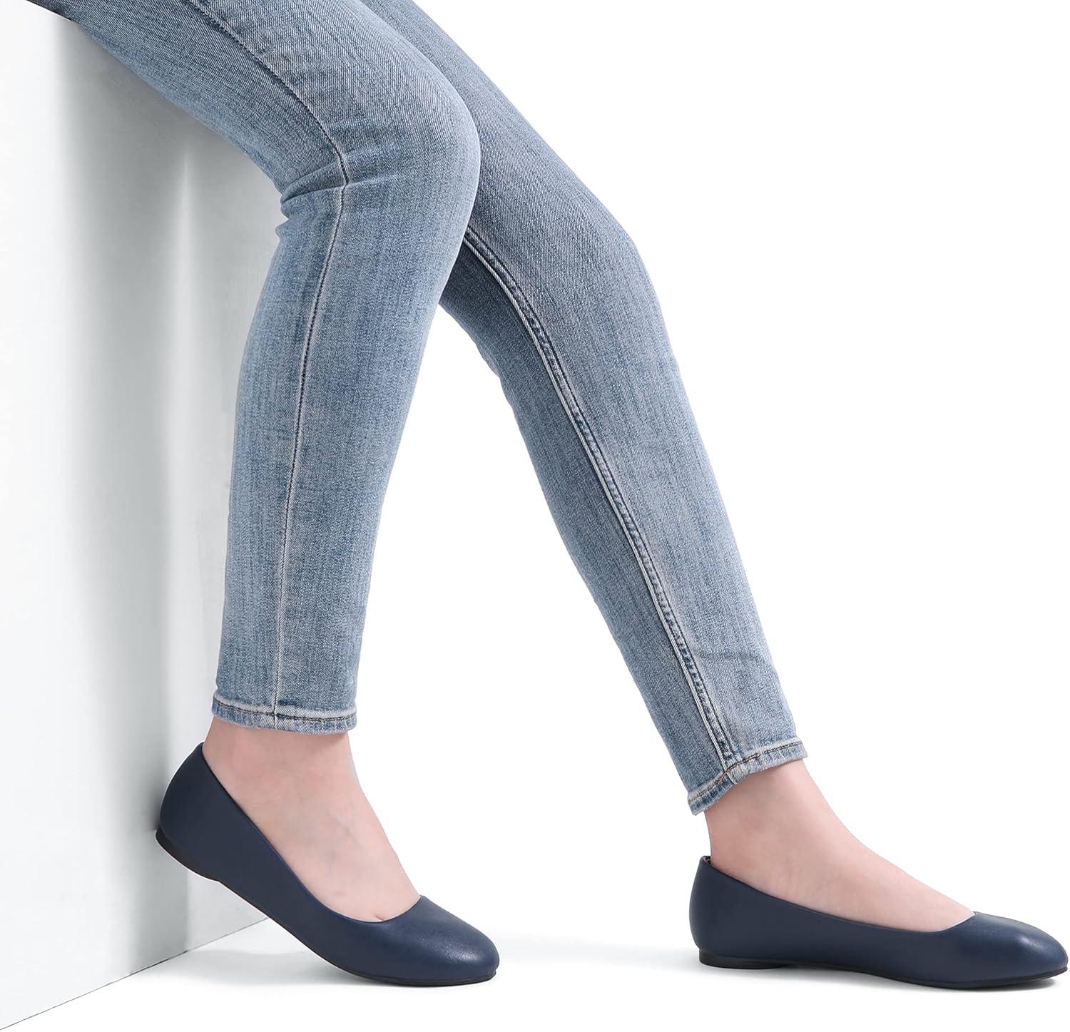 image:imageDREAM PAIRS Womens SoleSimple Wide Width Flats Ballerina Walking Flats Comfortable Slip on ShoesNavyPu