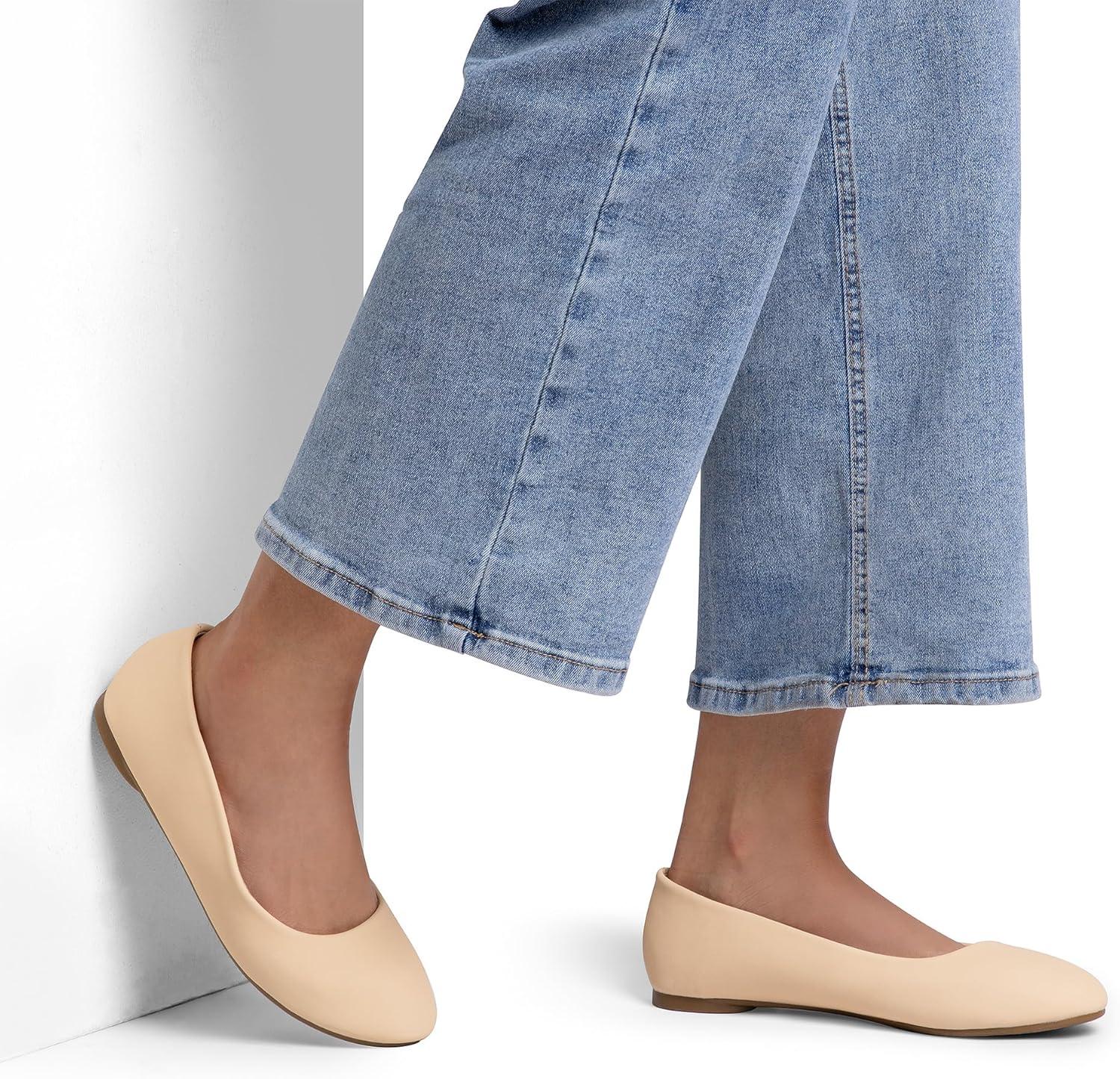 image:imageDREAM PAIRS Womens SoleSimple Wide Width Flats Ballerina Walking Flats Comfortable Slip on ShoesNudeNubuck