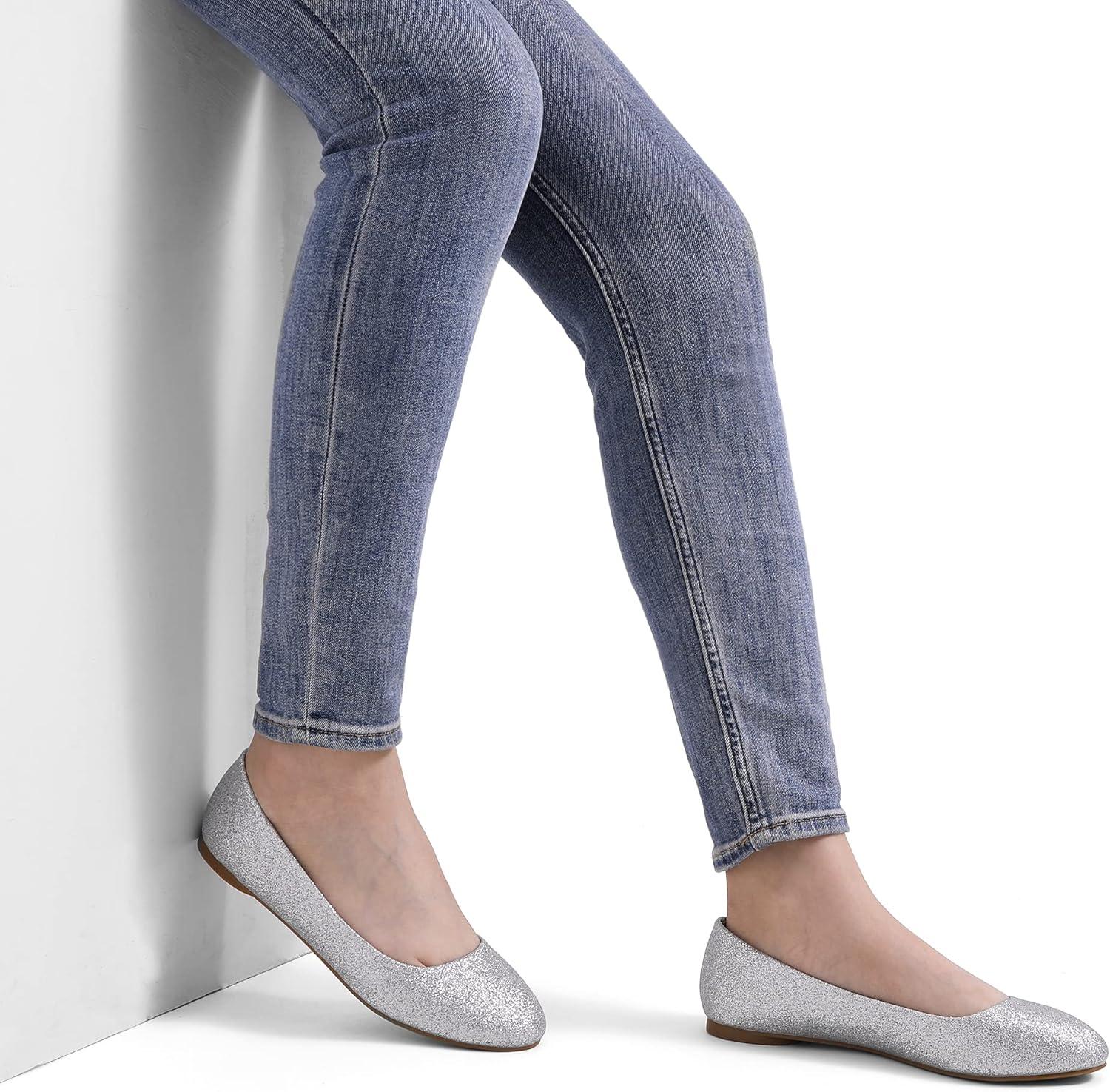 image:imageDREAM PAIRS Womens SoleSimple Wide Width Flats Ballerina Walking Flats Comfortable Slip on ShoesSilverGlitter