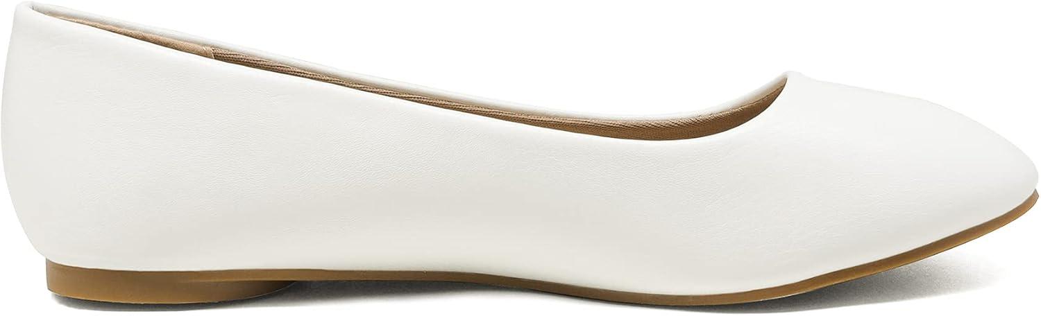 image:imageDREAM PAIRS Womens SoleSimple Wide Width Flats Ballerina Walking Flats Comfortable Slip on ShoesWhitePu