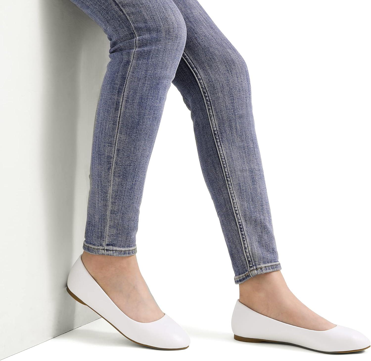 image:imageDREAM PAIRS Womens SoleSimple Wide Width Flats Ballerina Walking Flats Comfortable Slip on ShoesWhitePu