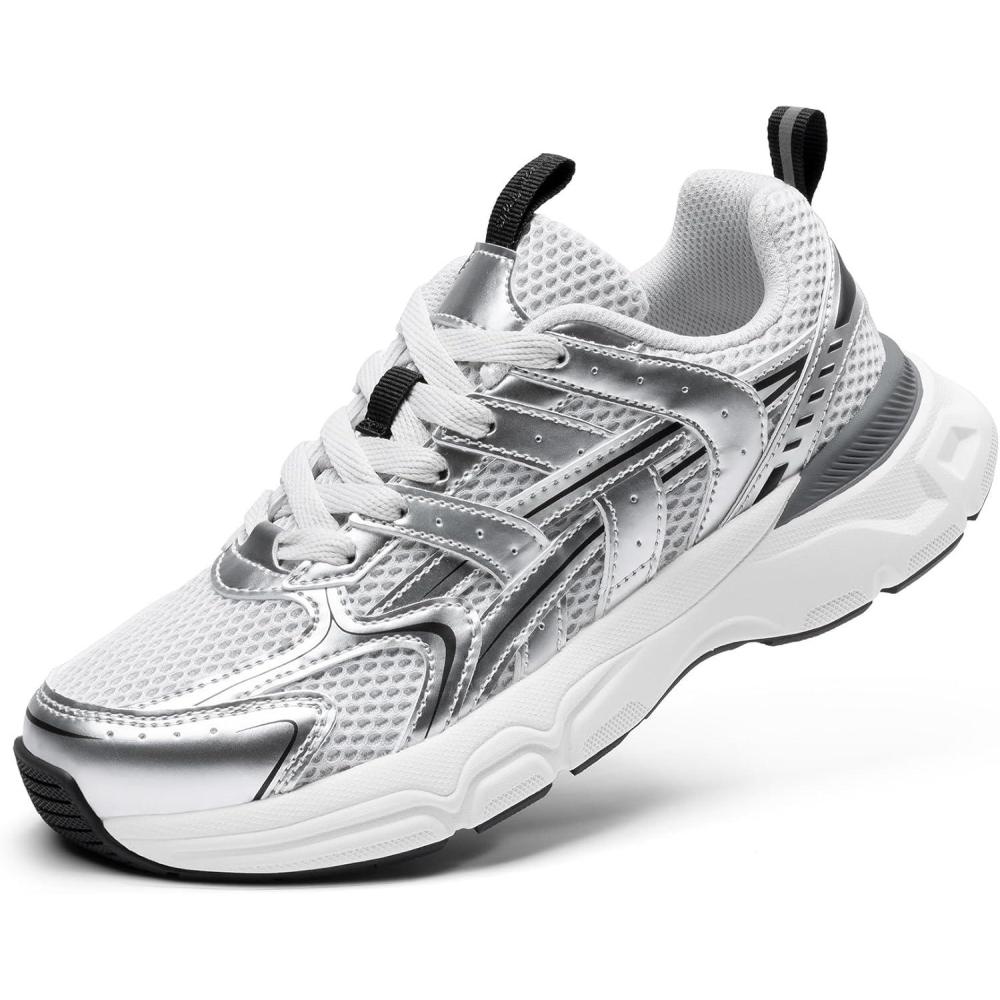 image:imageDREAM PAIRS Kids Sneakers Tennis Running Shoes Laceup Unisex LilLegends Lightweight Breathable Walking Shoes Size 6 Big Kid Silver SDFS2415K