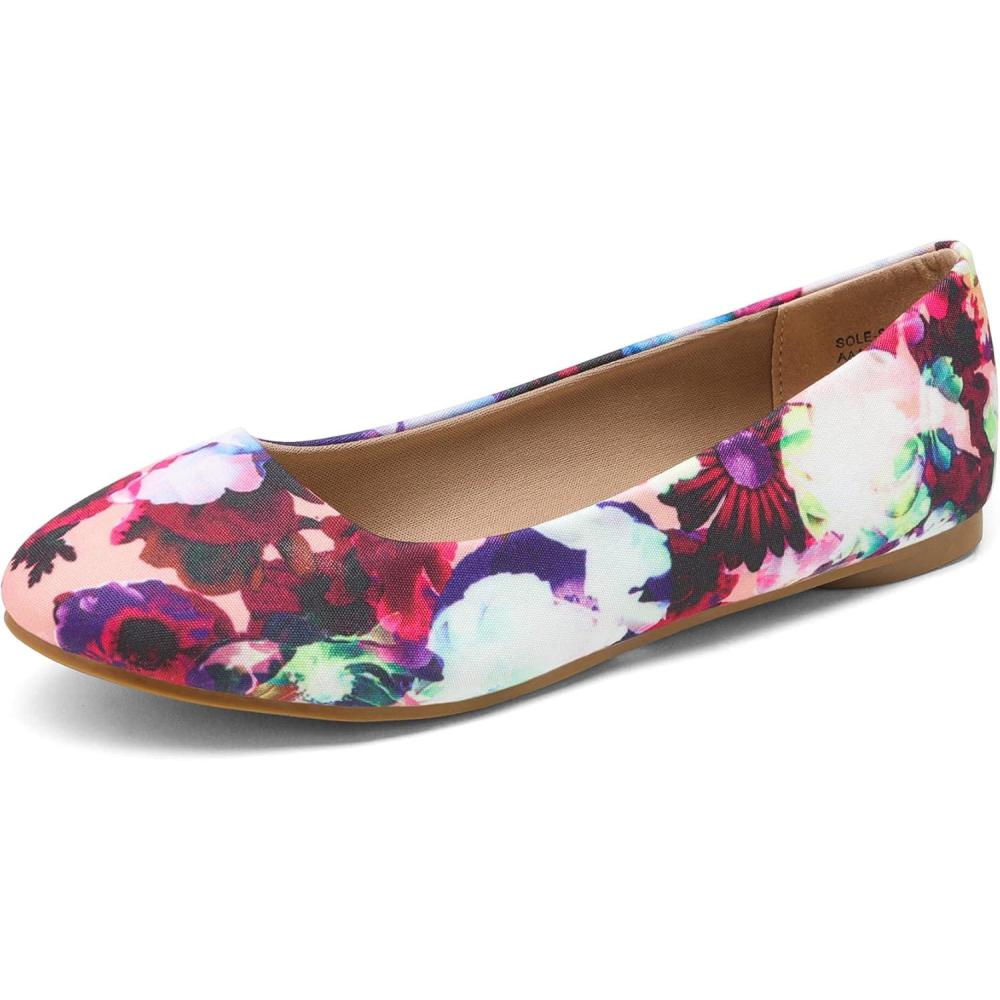 image:imageDREAM PAIRS Womens SoleSimple Wide Width Flats Ballerina Walking Flats Comfortable Slip on ShoesFloral