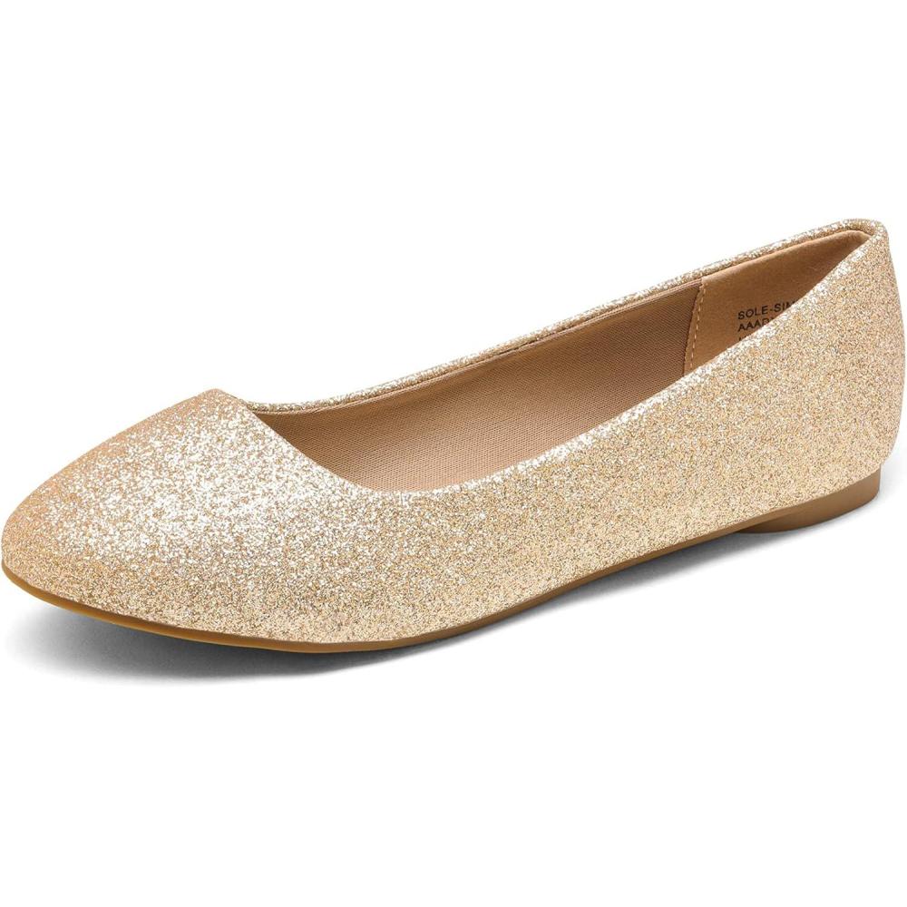 image:imageDREAM PAIRS Womens SoleSimple Wide Width Flats Ballerina Walking Flats Comfortable Slip on ShoesGoldGlitter