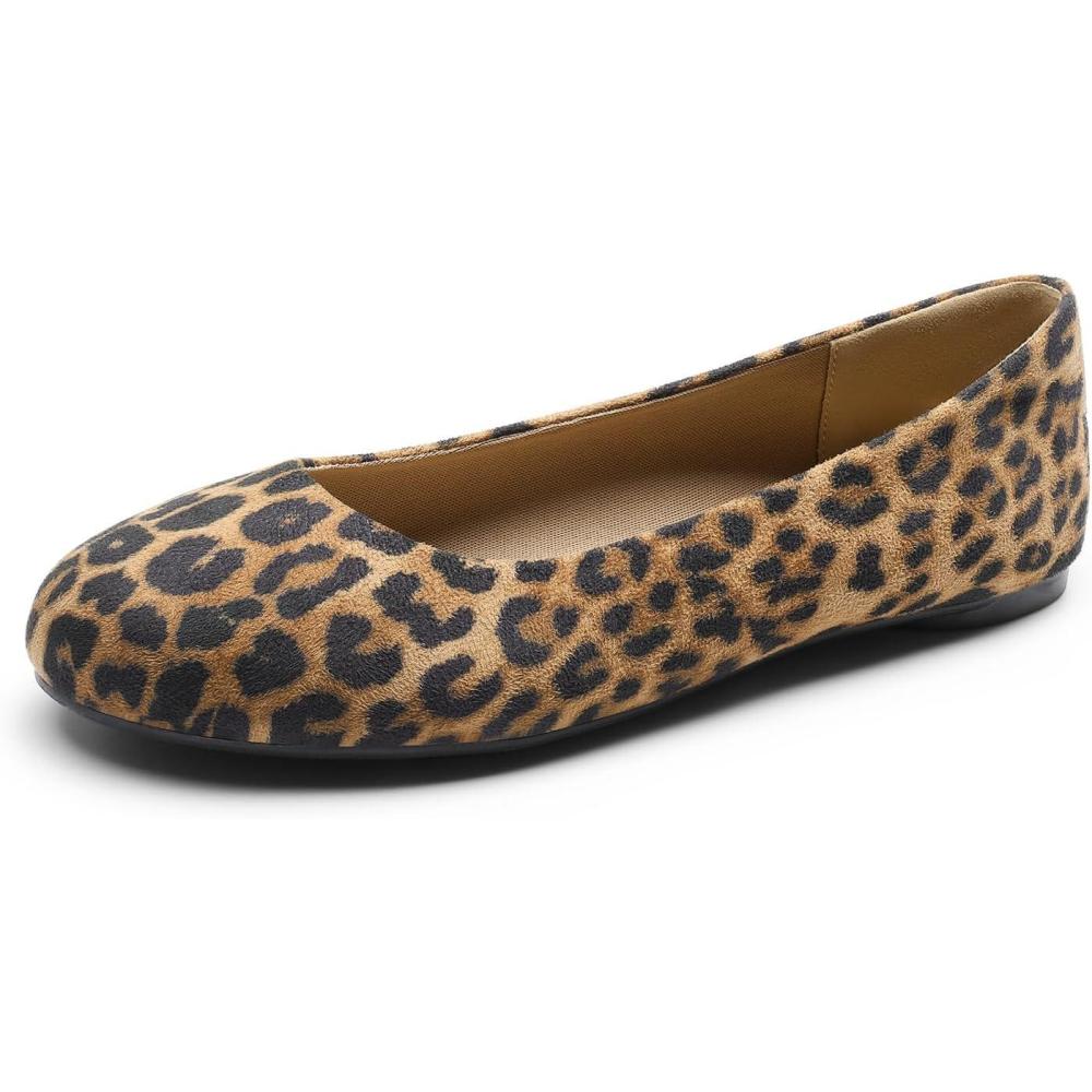 image:imageDREAM PAIRS Womens SoleSimple Wide Width Flats Ballerina Walking Flats Comfortable Slip on ShoesLeopardsuede