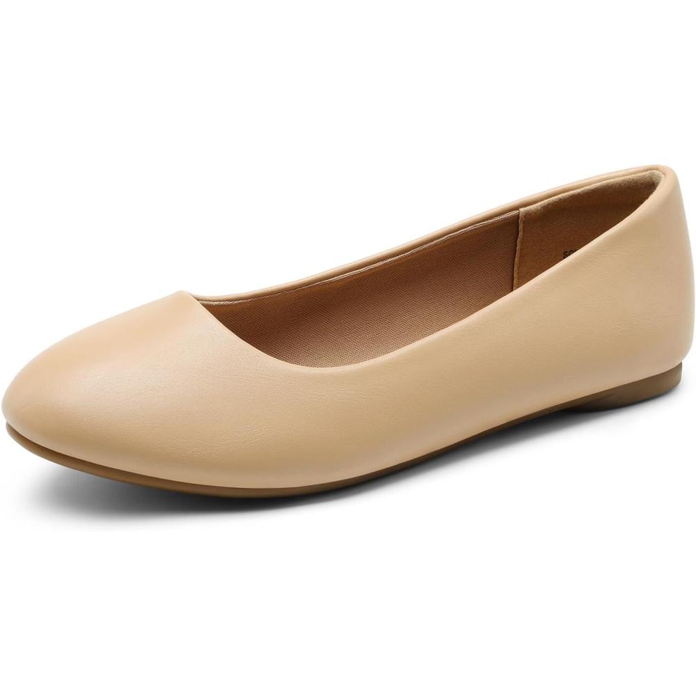 image:imageDREAM PAIRS Womens SoleSimple Wide Width Flats Ballerina Walking Flats Comfortable Slip on ShoesNudepu1