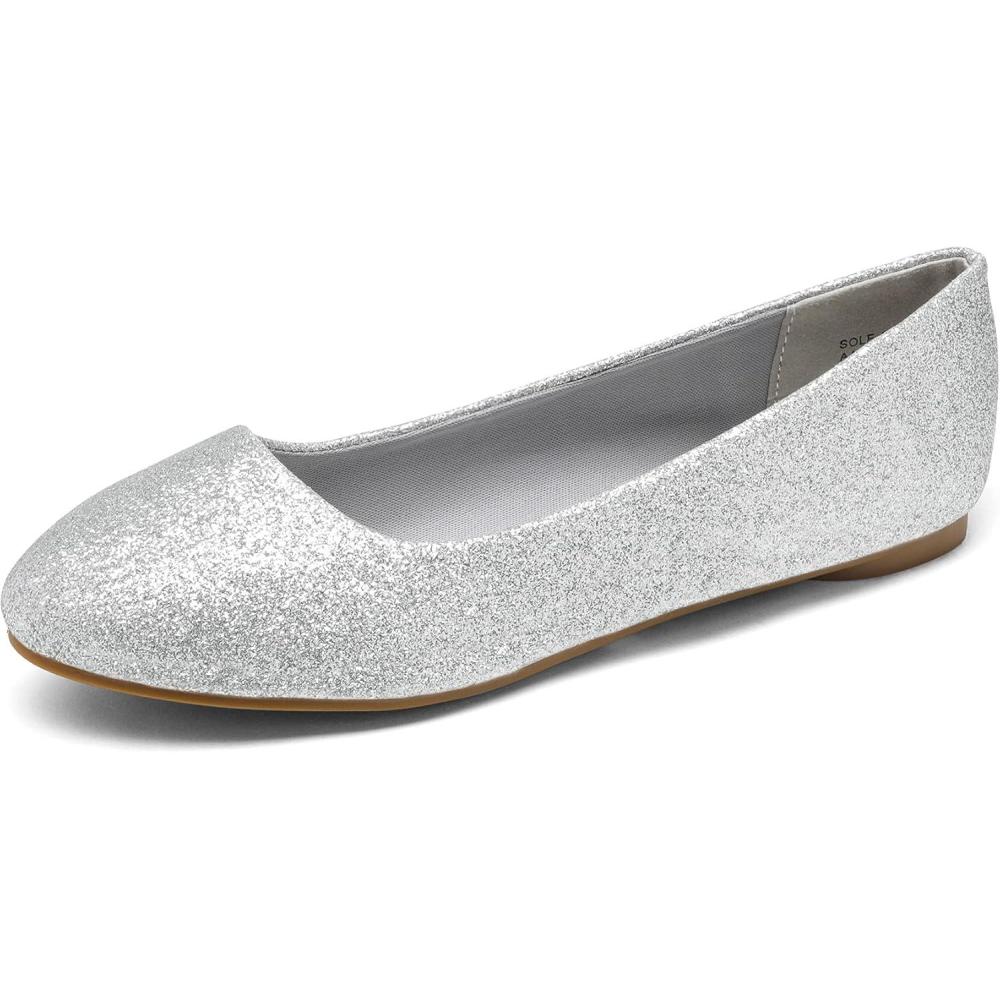 image:imageDREAM PAIRS Womens SoleSimple Wide Width Flats Ballerina Walking Flats Comfortable Slip on ShoesSilverGlitter